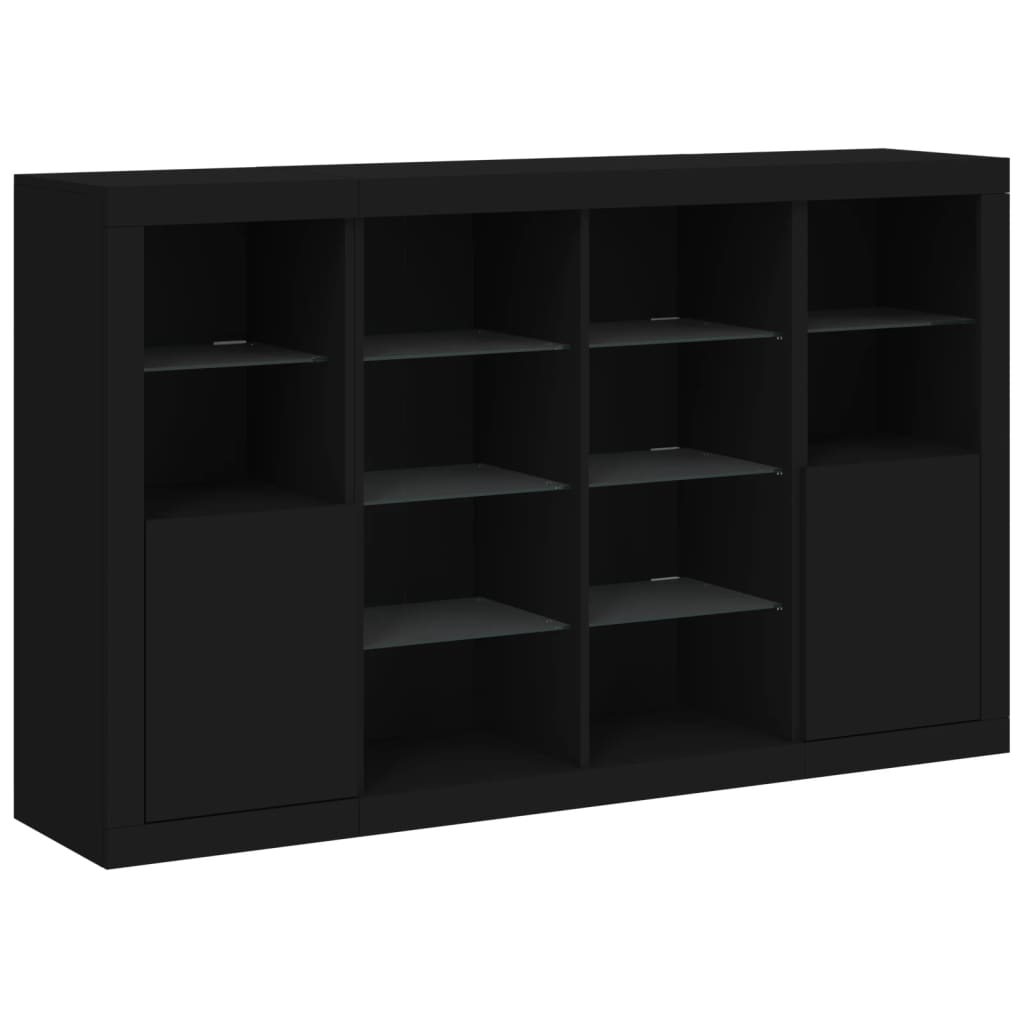 vidaXL Servantă cu lumini LED, 3 buc., negru, lemn prelucrat vidaXL Servantă cu lumini LED, 3 buc., negru, lemn prelucrat
