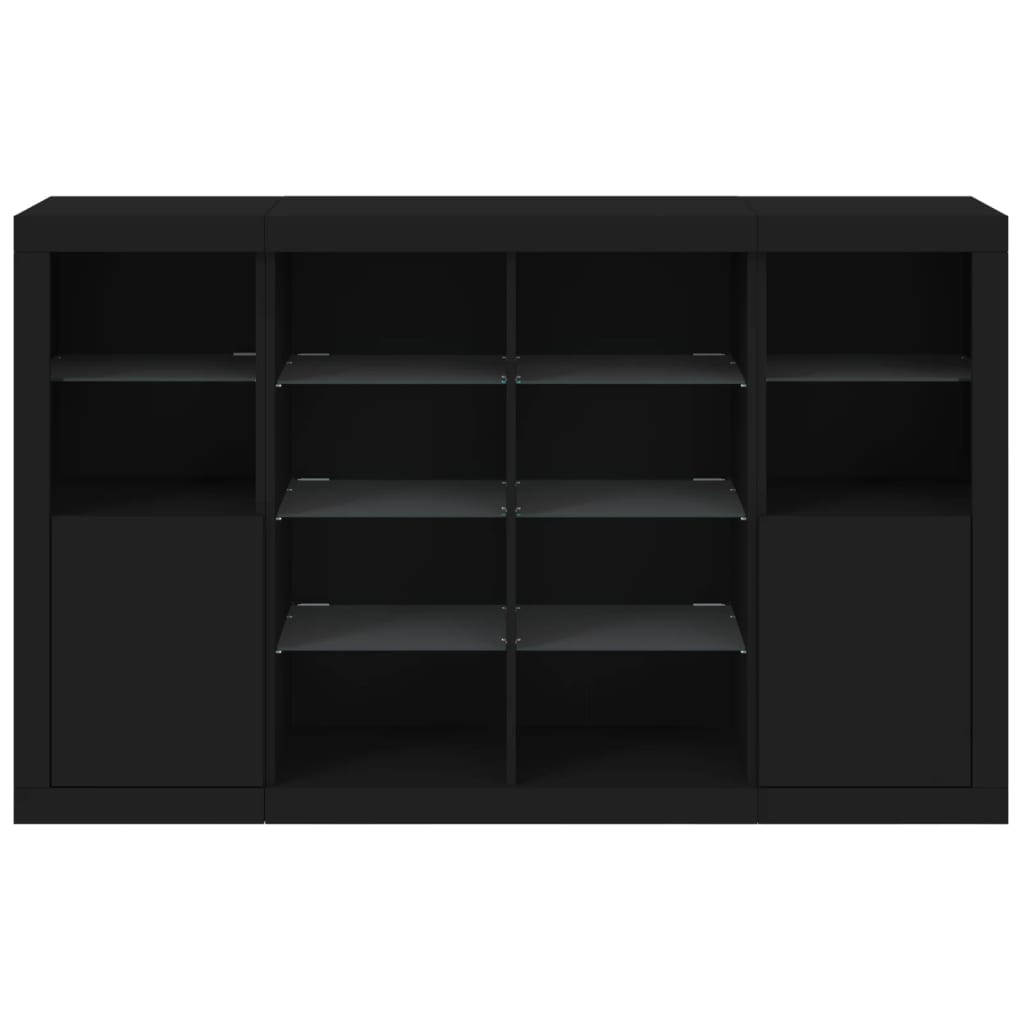 vidaXL Servantă cu lumini LED, 3 buc., negru, lemn prelucrat vidaXL Servantă cu lumini LED, 3 buc., negru, lemn prelucrat