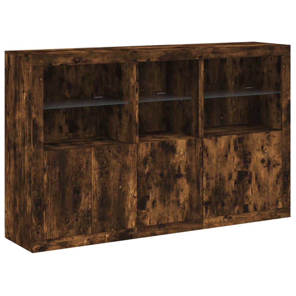vidaXL Servantă cu lumini LED, stejar fumuriu, 162x37x100 cm vidaXL Servantă cu lumini LED, stejar fumuriu, 162x37x100 cm