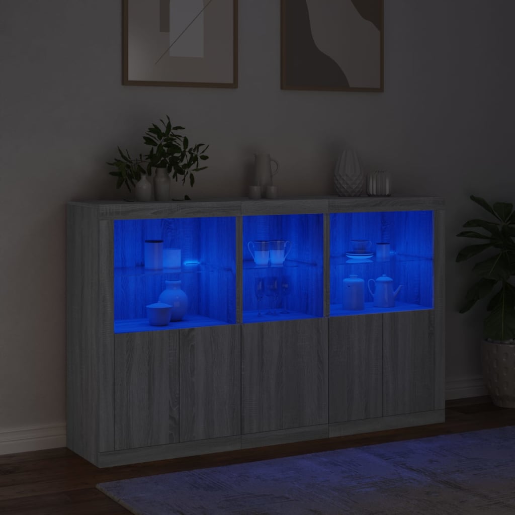 vidaXL Servantă cu lumini LED, gri sonoma, 162x37x100 cm