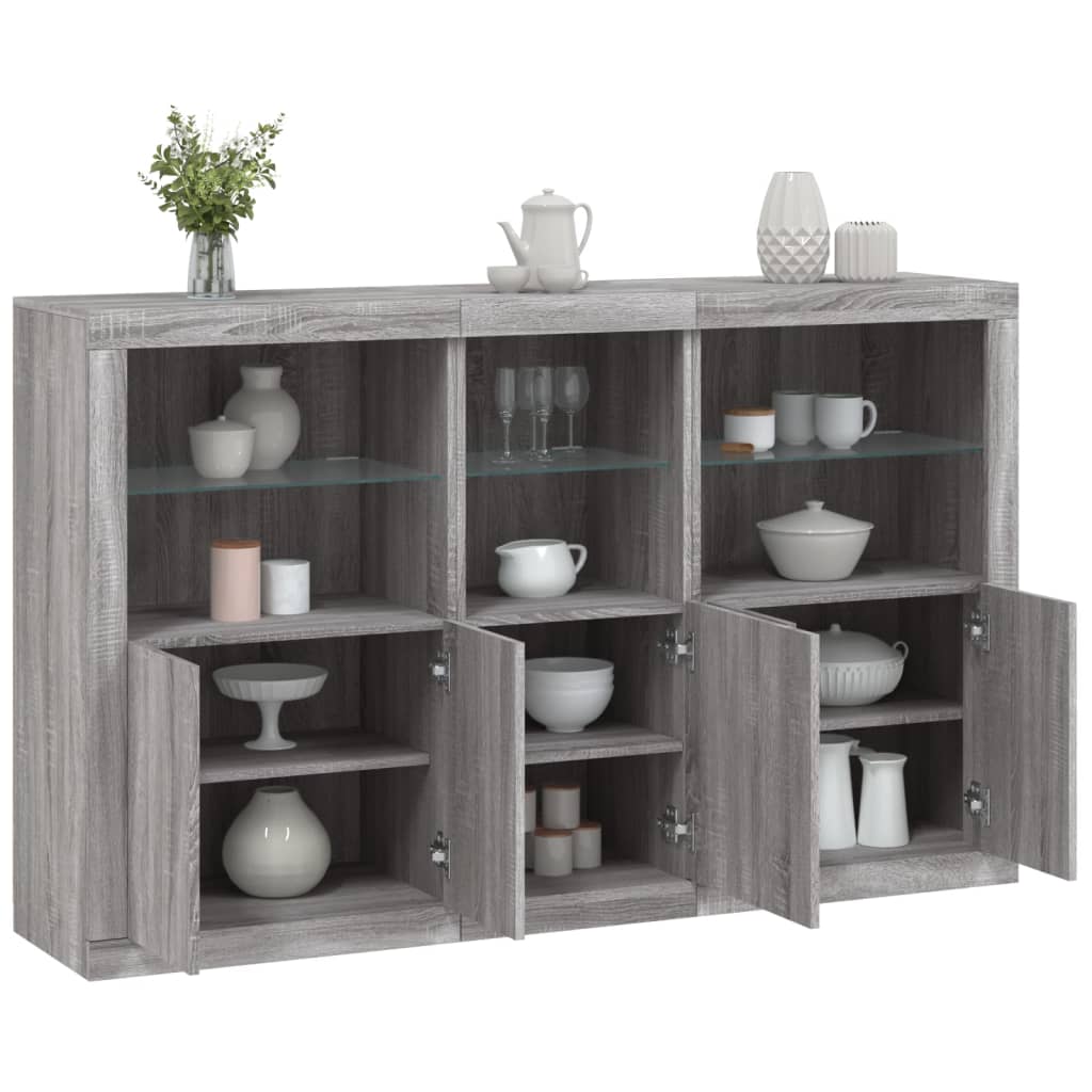 vidaXL Servantă cu lumini LED, gri sonoma, 162x37x100 cm