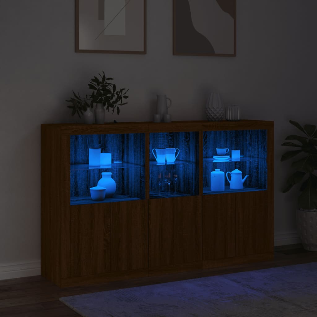 vidaXL Servantă cu lumini LED, stejar maro, 162x37x100 cm vidaXL Servantă cu lumini LED, stejar maro, 162x37x100 cm
