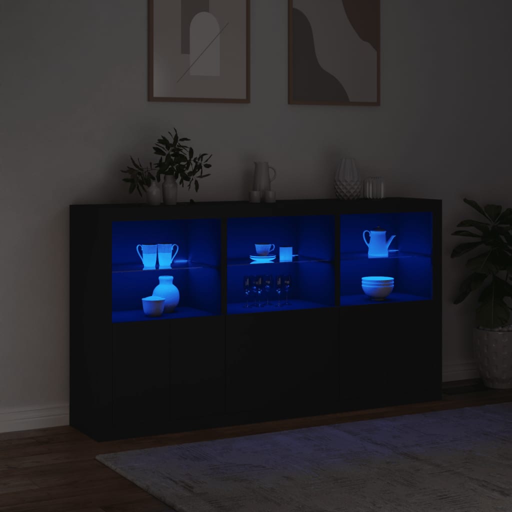 vidaXL Servantă cu lumini LED, negru, 181,5x37x100 cm