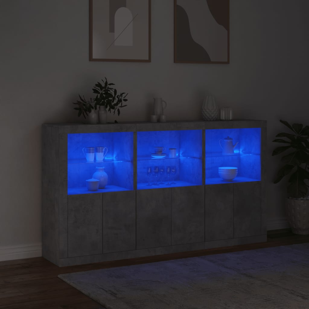 vidaXL Servantă cu lumini LED, gri beton, 181,5x37x100 cm