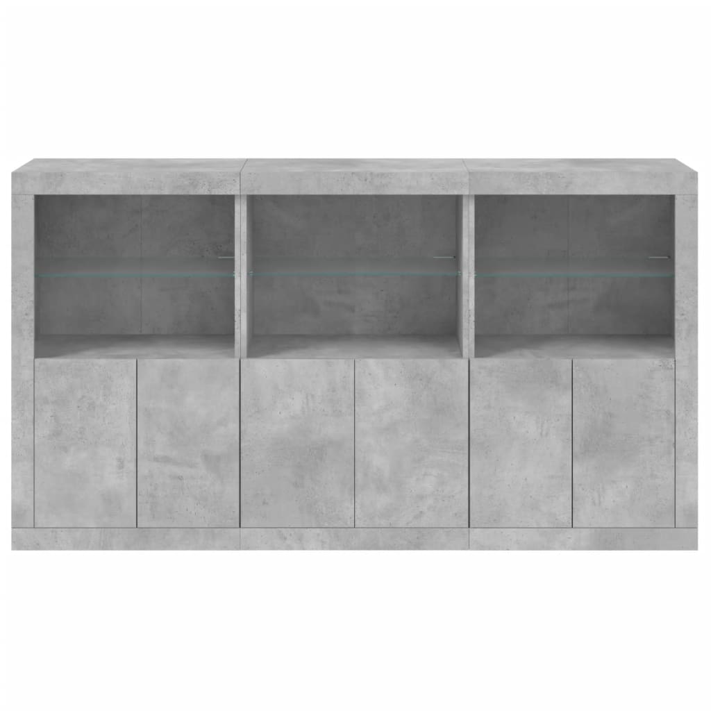 vidaXL Servantă cu lumini LED, gri beton, 181,5x37x100 cm