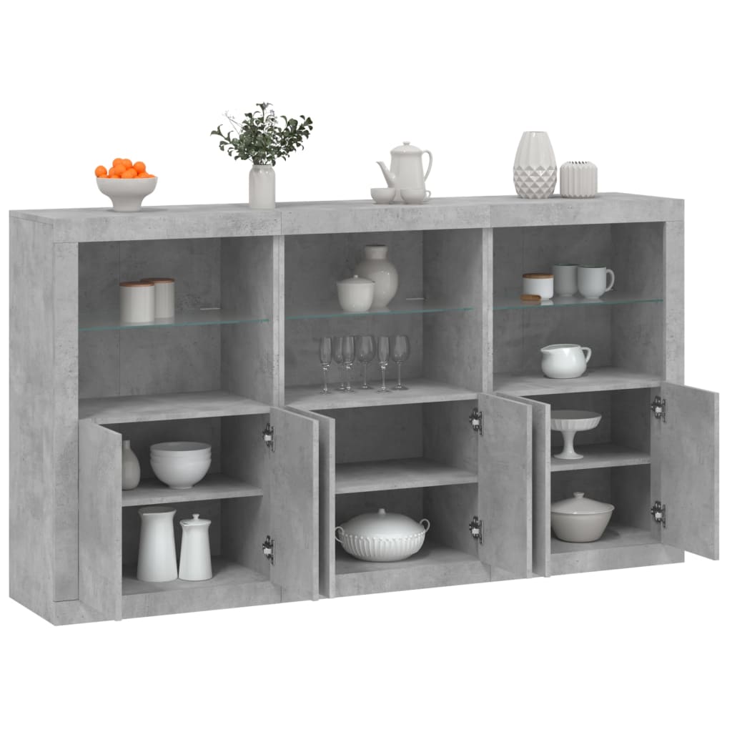 vidaXL Servantă cu lumini LED, gri beton, 181,5x37x100 cm