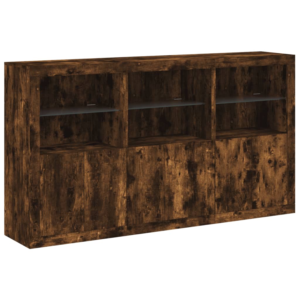 vidaXL Servantă cu lumini LED, stejar fumuriu, 181,5x37x100 cm