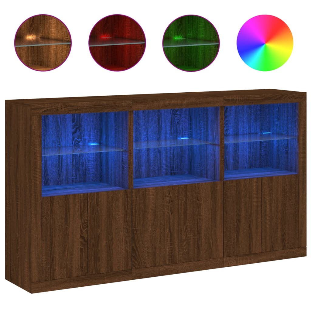 vidaXL Servantă cu lumini LED, stejar maro, 181,5x37x100 cm vidaXL Servantă cu lumini LED, stejar maro, 181,5x37x100 cm