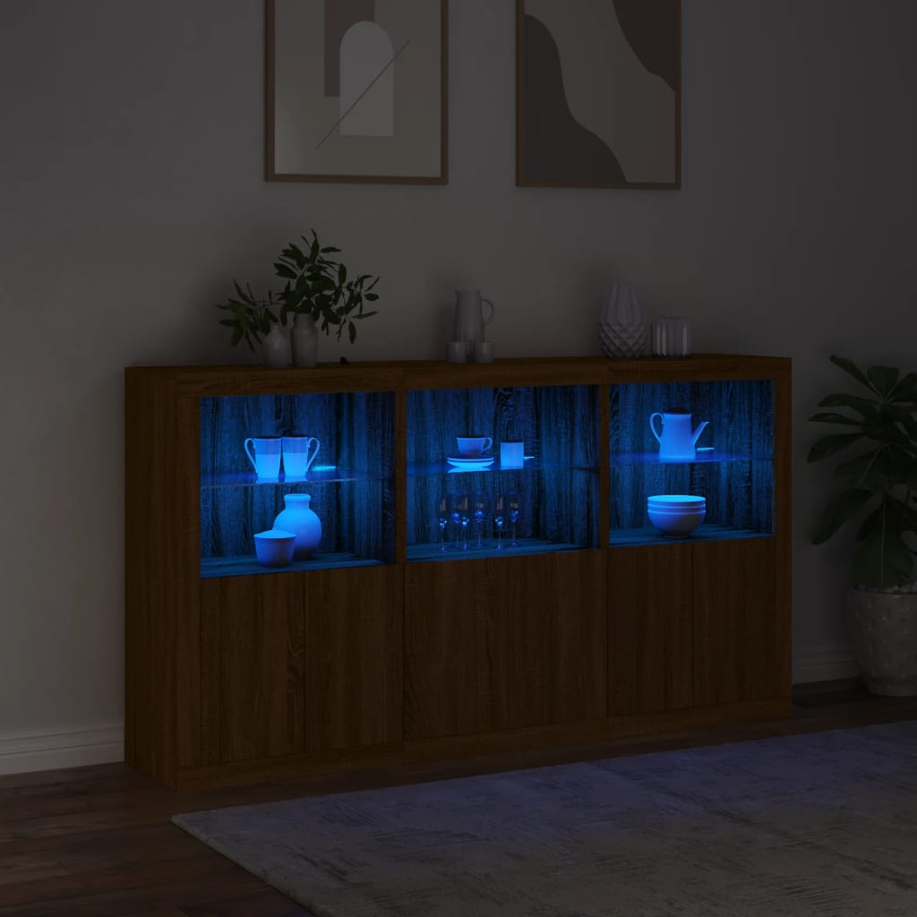 vidaXL Servantă cu lumini LED, stejar maro, 181,5x37x100 cm vidaXL Servantă cu lumini LED, stejar maro, 181,5x37x100 cm