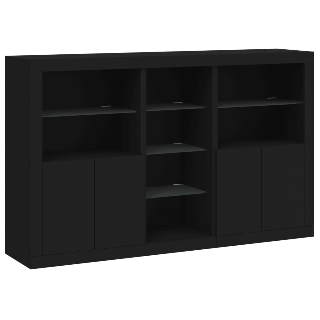 vidaXL Servantă cu lumini LED, negru, 162x37x100 cm