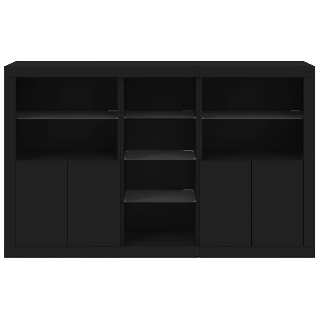vidaXL Servantă cu lumini LED, negru, 162x37x100 cm