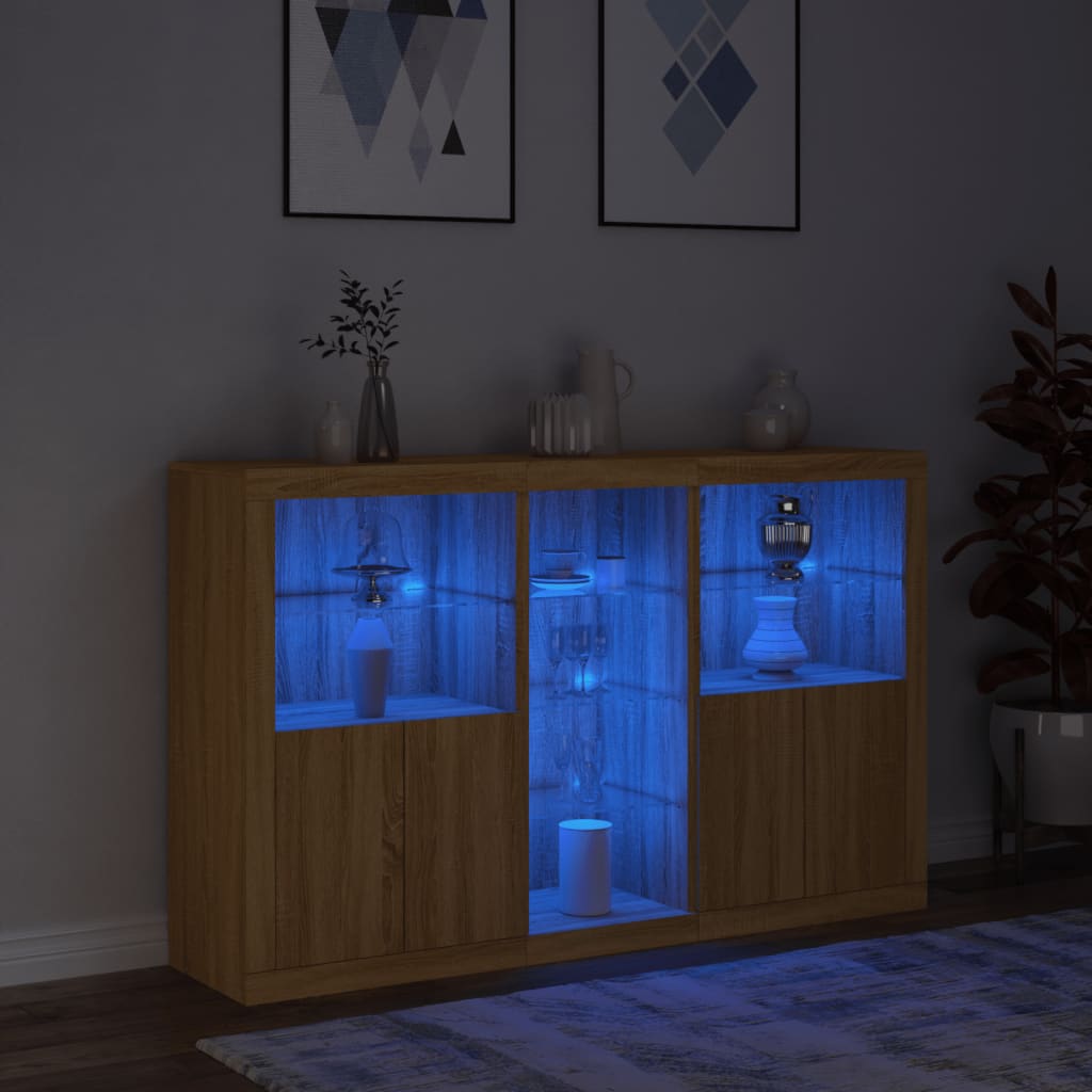 vidaXL Servantă cu lumini LED, stejar sonoma, 162x37x100 cm