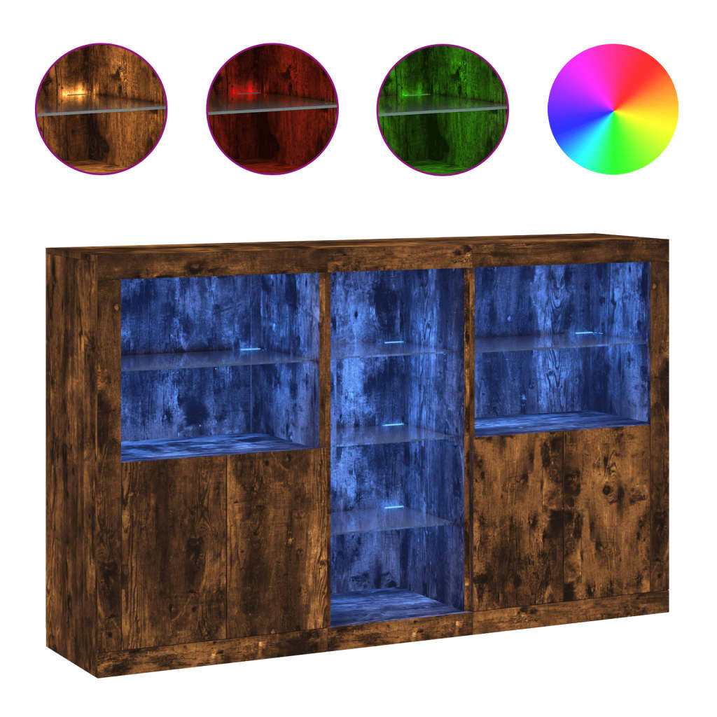 vidaXL Servantă cu lumini LED, stejar fumuriu, 162x37x100 cm vidaXL Servantă cu lumini LED, stejar fumuriu, 162x37x100 cm