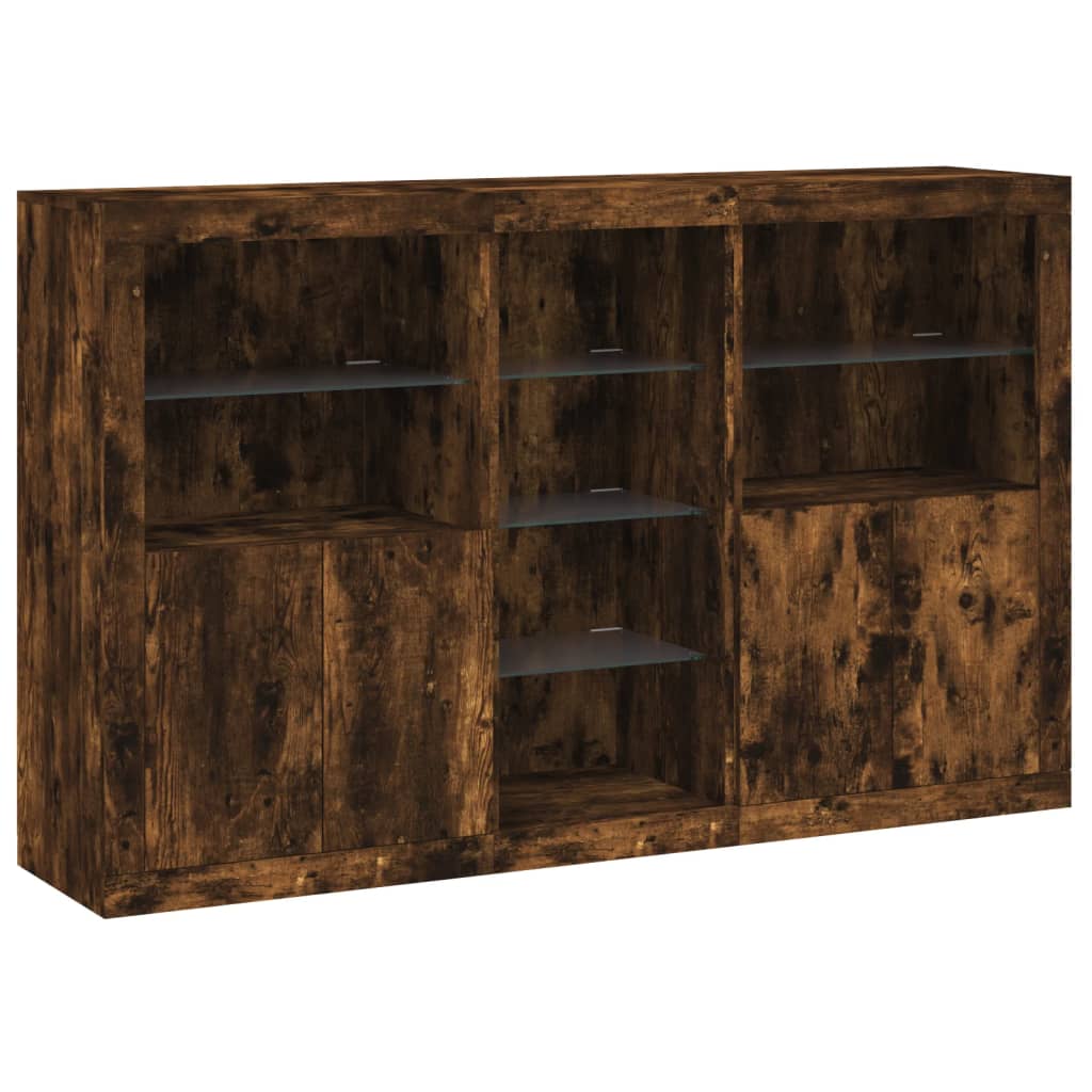 vidaXL Servantă cu lumini LED, stejar fumuriu, 162x37x100 cm vidaXL Servantă cu lumini LED, stejar fumuriu, 162x37x100 cm