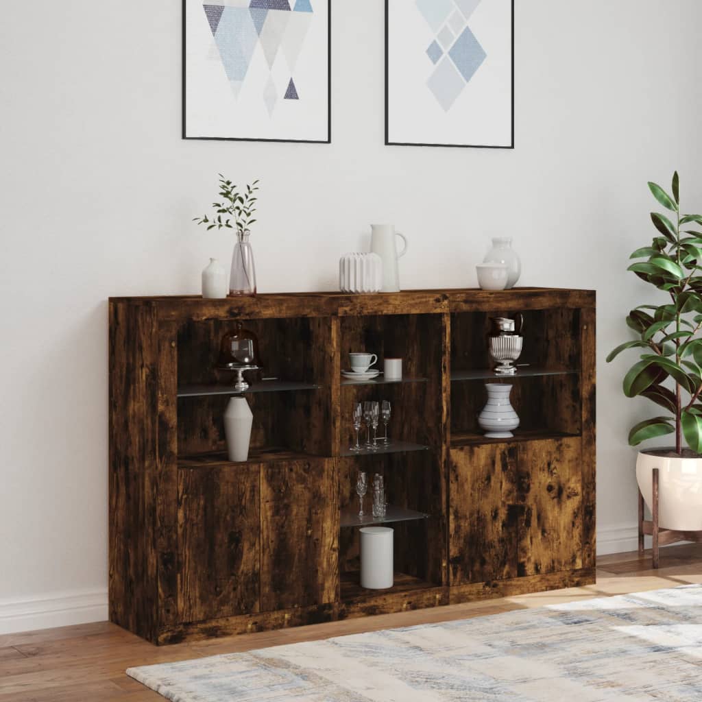 vidaXL Servantă cu lumini LED, stejar fumuriu, 162x37x100 cm vidaXL Servantă cu lumini LED, stejar fumuriu, 162x37x100 cm