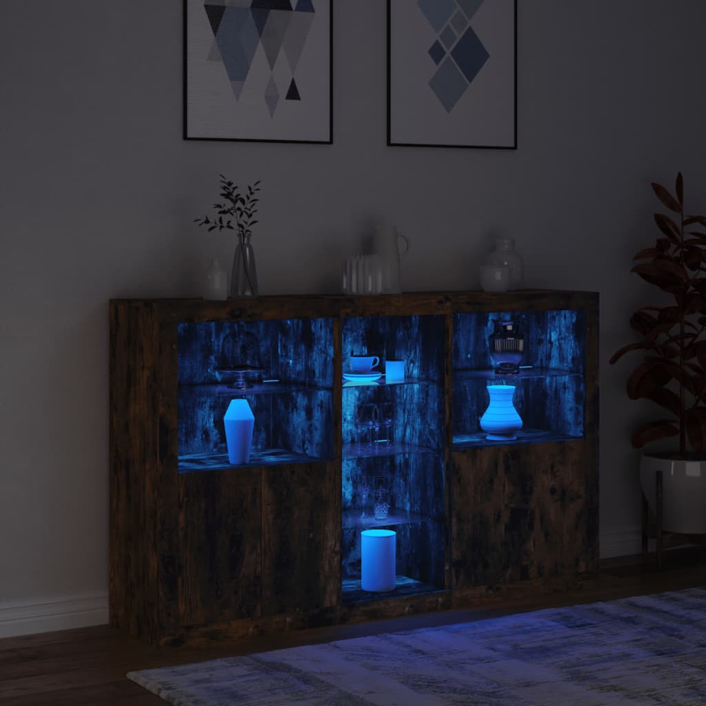 vidaXL Servantă cu lumini LED, stejar fumuriu, 162x37x100 cm vidaXL Servantă cu lumini LED, stejar fumuriu, 162x37x100 cm