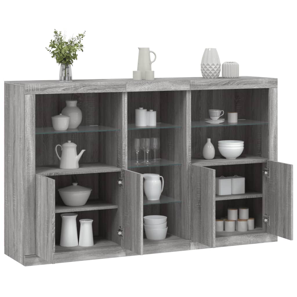 vidaXL Servantă cu lumini LED, gri sonoma, 162x37x100 cm vidaXL Servantă cu lumini LED, gri sonoma, 162x37x100 cm