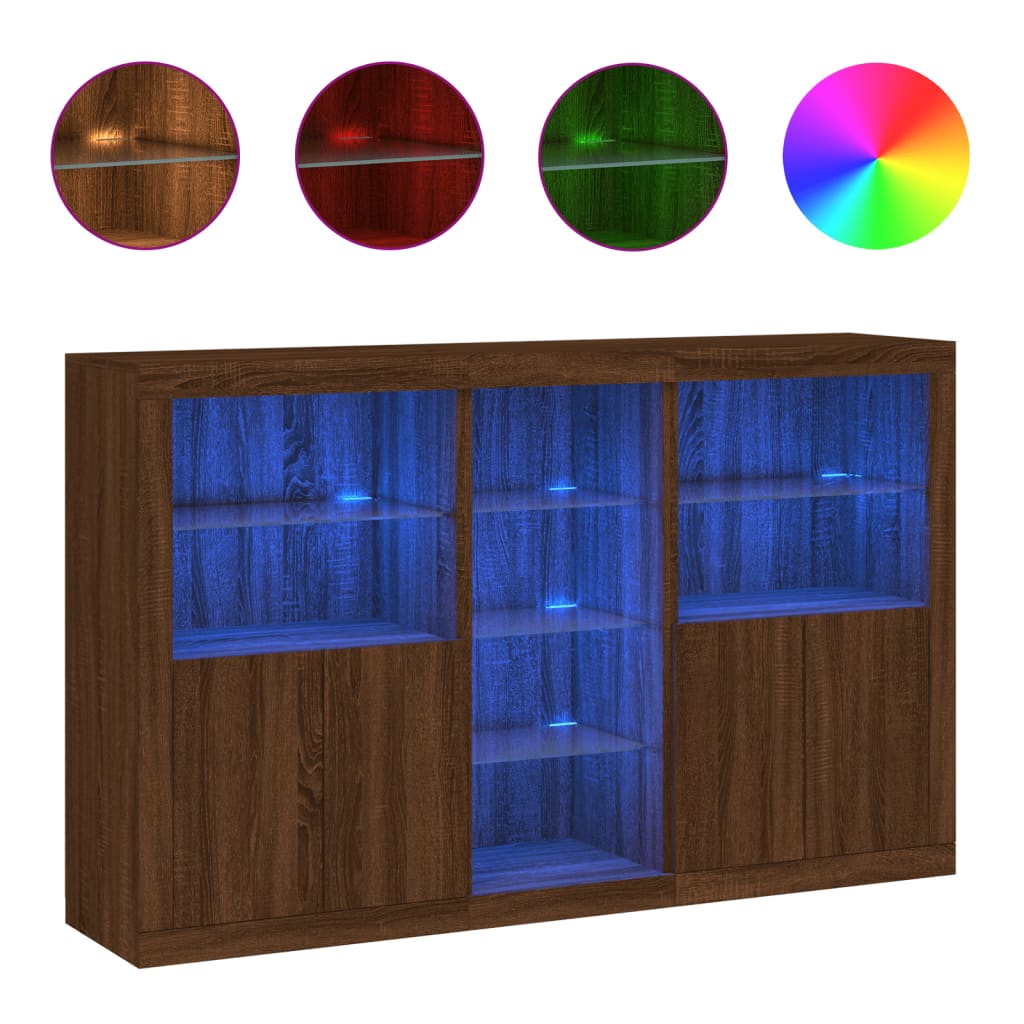 vidaXL Servantă cu lumini LED, stejar maro, 162x37x100 cm