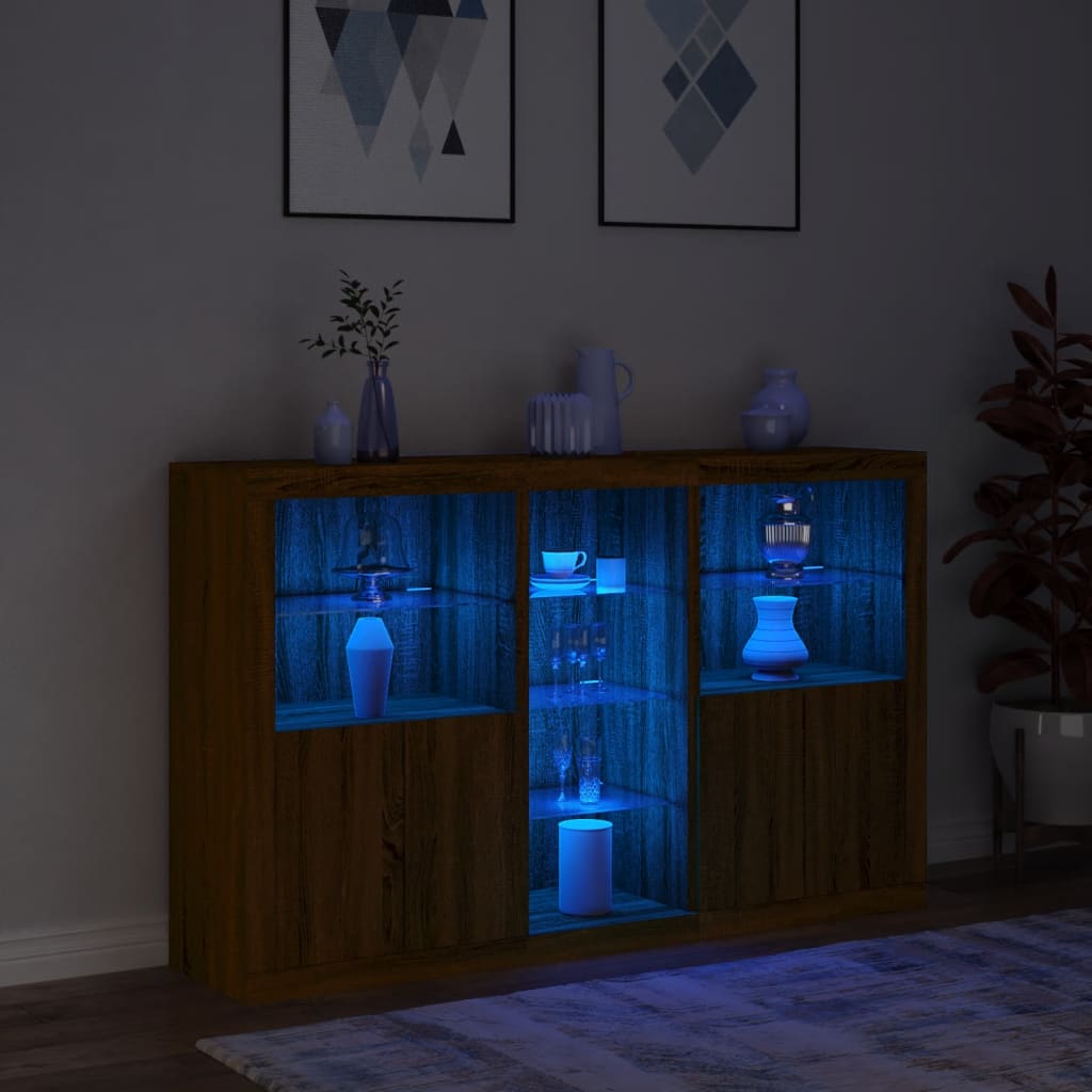 vidaXL Servantă cu lumini LED, stejar maro, 162x37x100 cm