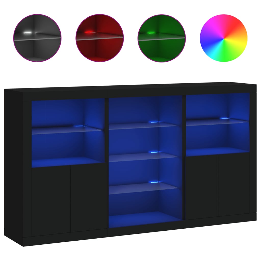 vidaXL Servantă cu lumini LED, negru, 181,5x37x100 cm
