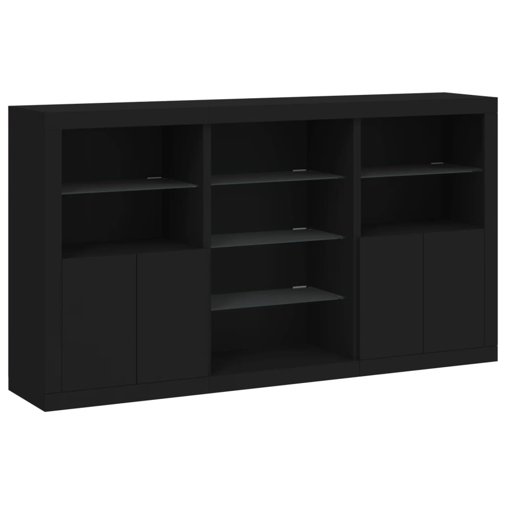 vidaXL Servantă cu lumini LED, negru, 181,5x37x100 cm