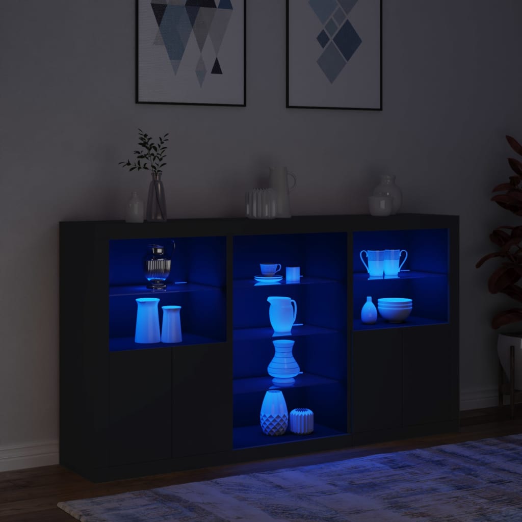vidaXL Servantă cu lumini LED, negru, 181,5x37x100 cm