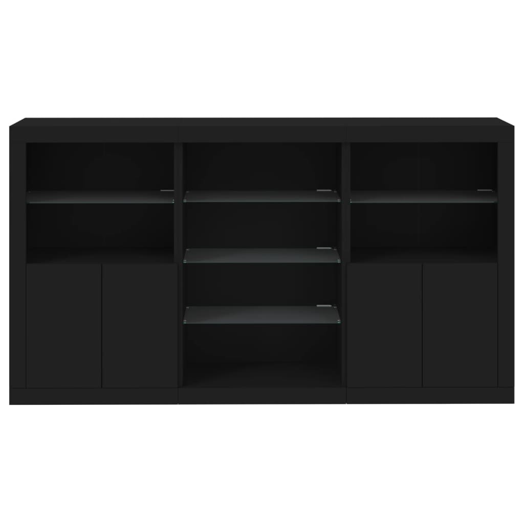 vidaXL Servantă cu lumini LED, negru, 181,5x37x100 cm