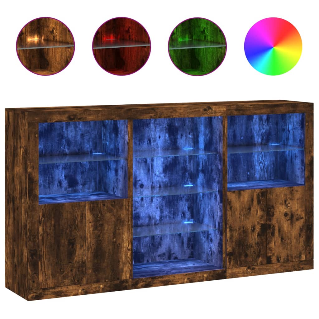 vidaXL Servantă cu lumini LED, stejar fumuriu, 181,5x37x100 cm vidaXL Servantă cu lumini LED, stejar fumuriu, 181,5x37x100 cm