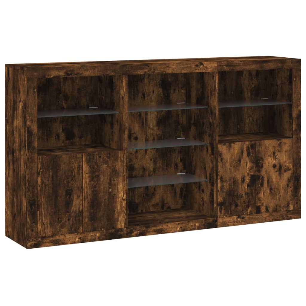 vidaXL Servantă cu lumini LED, stejar fumuriu, 181,5x37x100 cm vidaXL Servantă cu lumini LED, stejar fumuriu, 181,5x37x100 cm