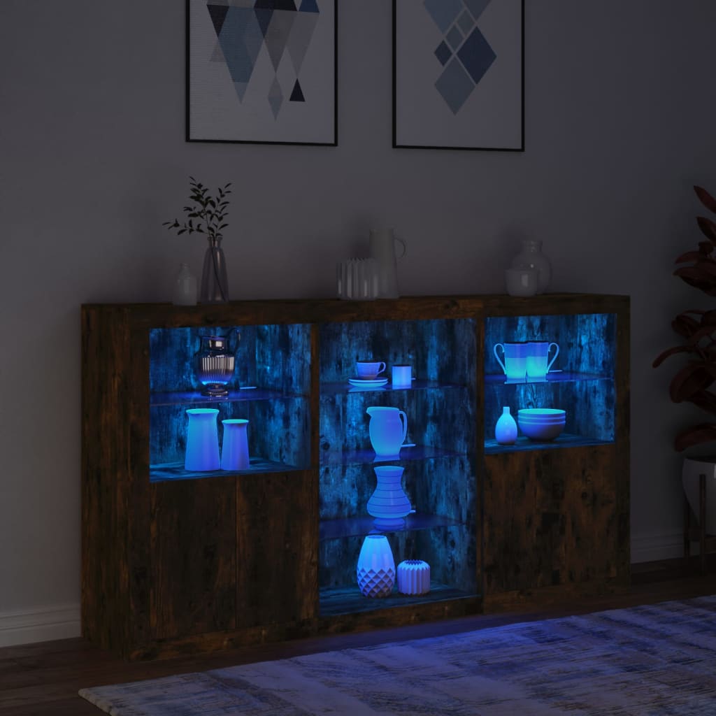 vidaXL Servantă cu lumini LED, stejar fumuriu, 181,5x37x100 cm vidaXL Servantă cu lumini LED, stejar fumuriu, 181,5x37x100 cm