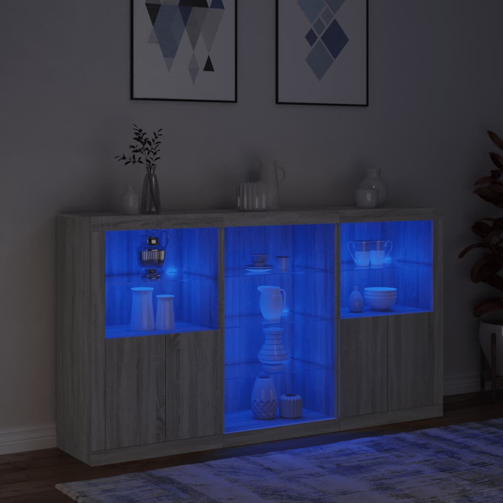 vidaXL Servantă cu lumini LED, gri sonoma, 181,5x37x100 cm vidaXL Servantă cu lumini LED, gri sonoma, 181,5x37x100 cm