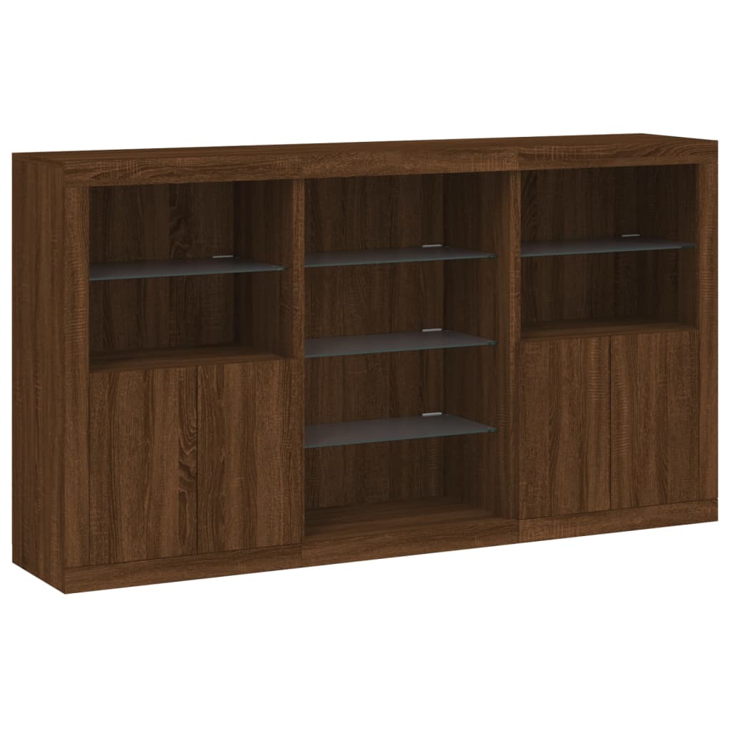 vidaXL Servantă cu lumini LED, stejar maro, 181,5x37x100 cm
