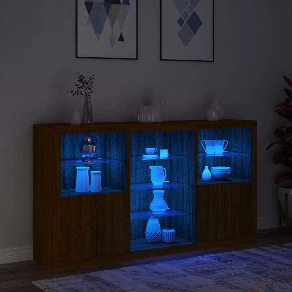 vidaXL Servantă cu lumini LED, stejar maro, 181,5x37x100 cm