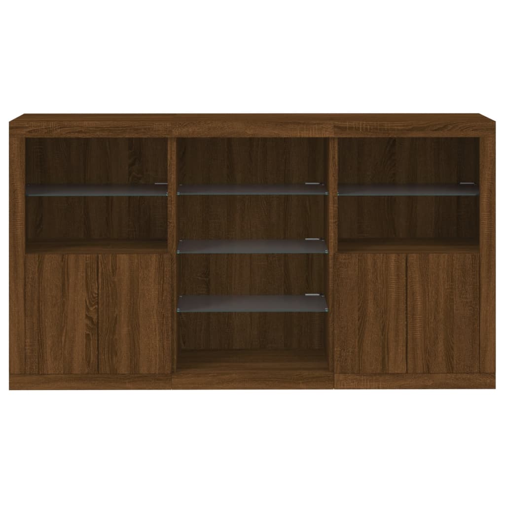 vidaXL Servantă cu lumini LED, stejar maro, 181,5x37x100 cm