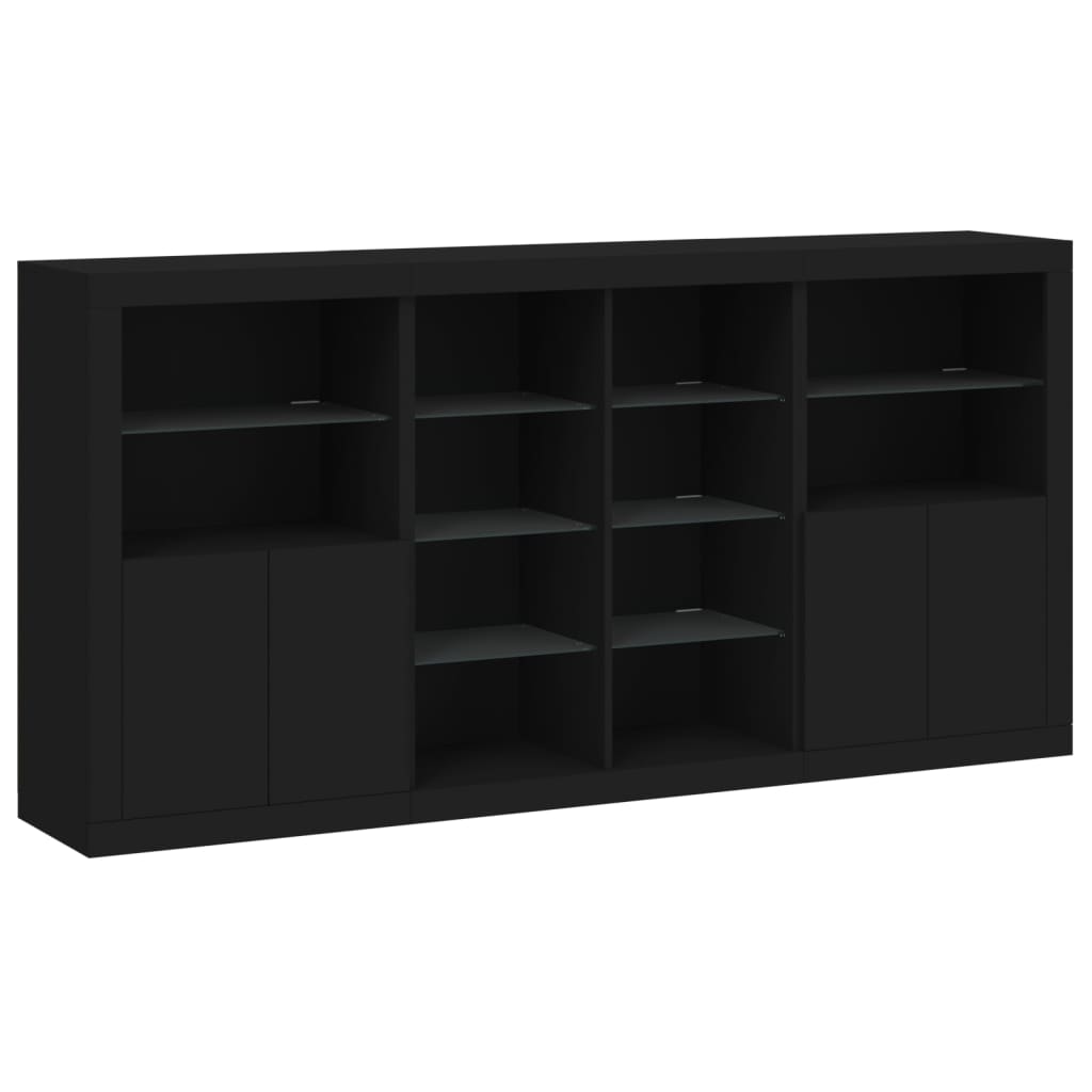 vidaXL Servantă cu lumini LED, negru, 202x37x100 cm