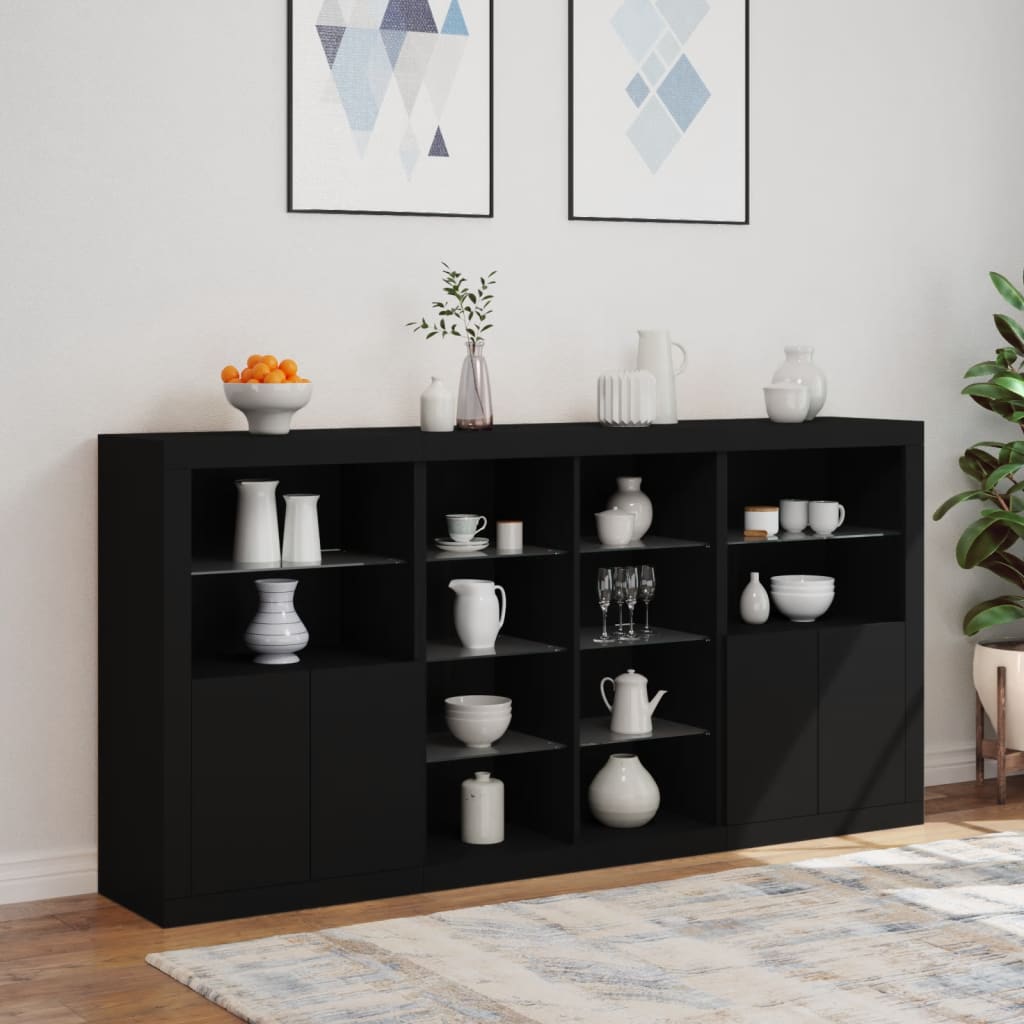 vidaXL Servantă cu lumini LED, negru, 202x37x100 cm