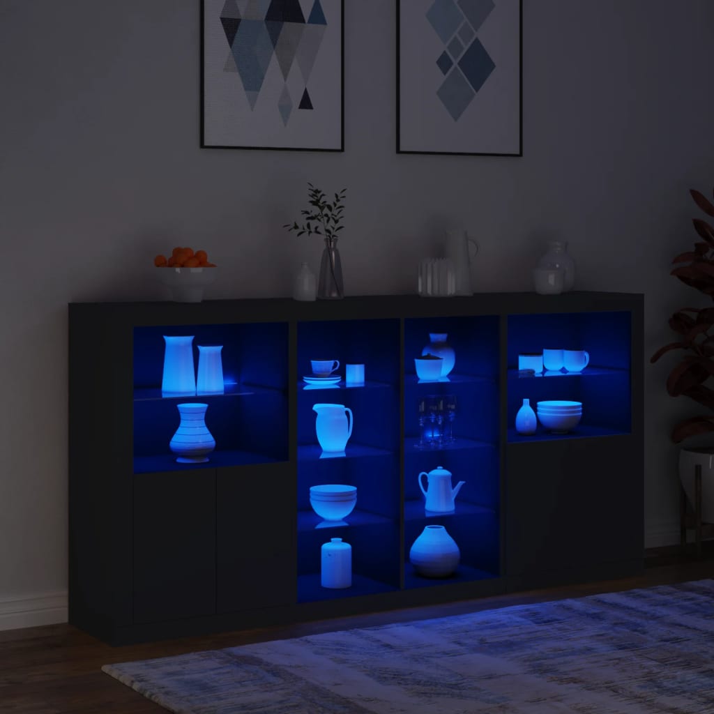 vidaXL Servantă cu lumini LED, negru, 202x37x100 cm