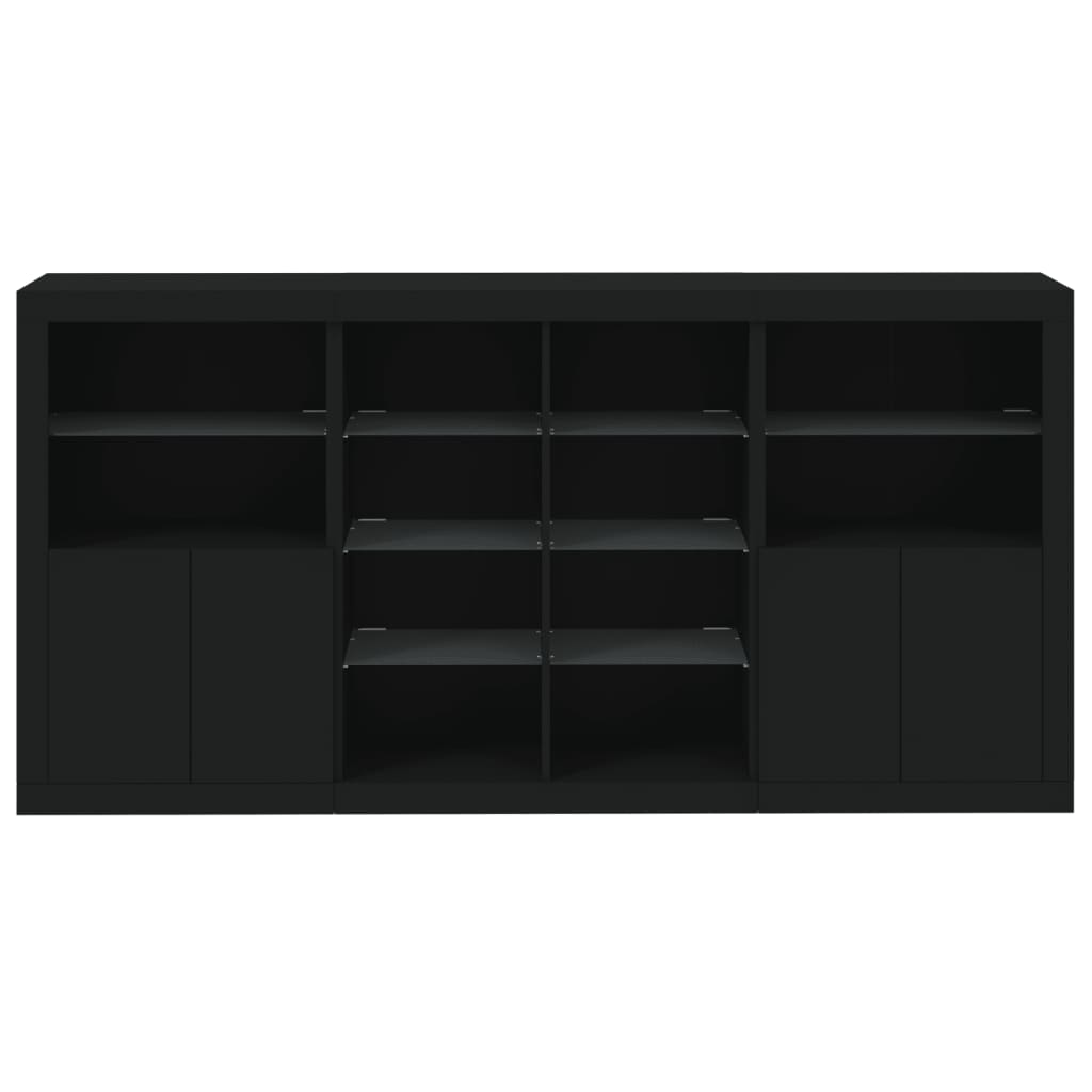 vidaXL Servantă cu lumini LED, negru, 202x37x100 cm