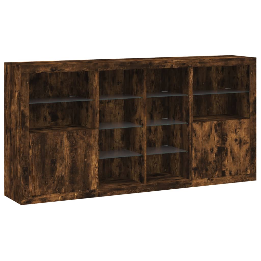 vidaXL Servantă cu lumini LED, stejar fumuriu, 202x37x100 cm vidaXL Servantă cu lumini LED, stejar fumuriu, 202x37x100 cm