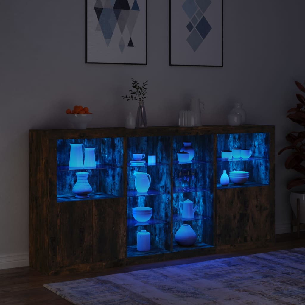 vidaXL Servantă cu lumini LED, stejar fumuriu, 202x37x100 cm vidaXL Servantă cu lumini LED, stejar fumuriu, 202x37x100 cm