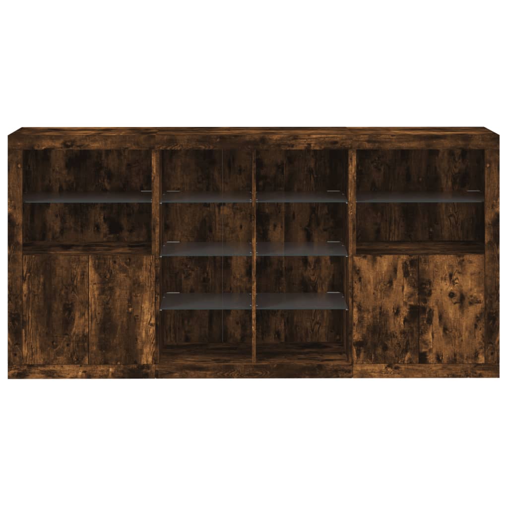 vidaXL Servantă cu lumini LED, stejar fumuriu, 202x37x100 cm vidaXL Servantă cu lumini LED, stejar fumuriu, 202x37x100 cm