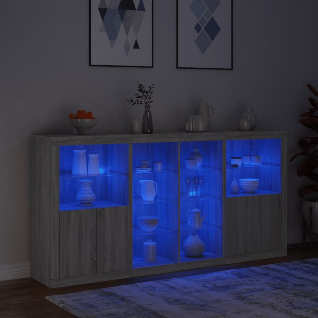 vidaXL Servantă cu lumini LED, gri sonoma, 202x37x100 cm vidaXL Servantă cu lumini LED, gri sonoma, 202x37x100 cm