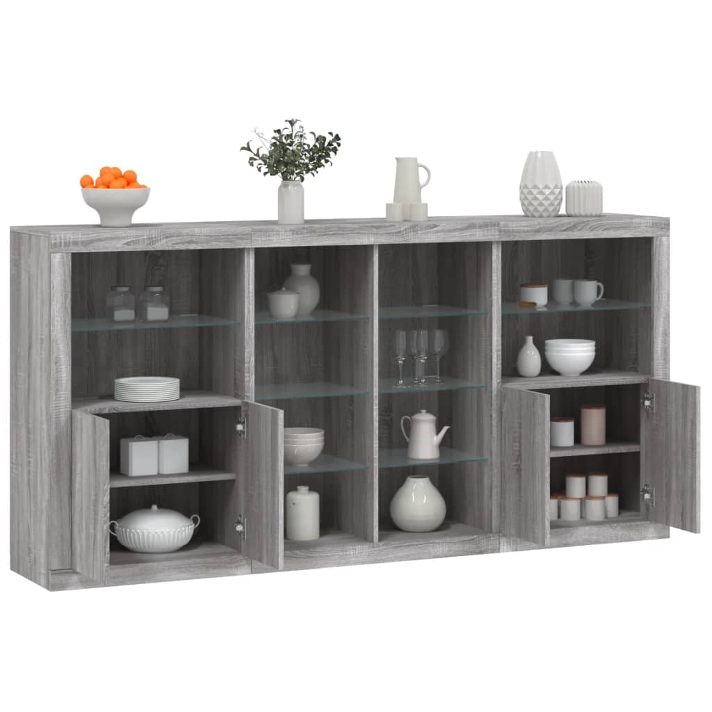 vidaXL Servantă cu lumini LED, gri sonoma, 202x37x100 cm vidaXL Servantă cu lumini LED, gri sonoma, 202x37x100 cm