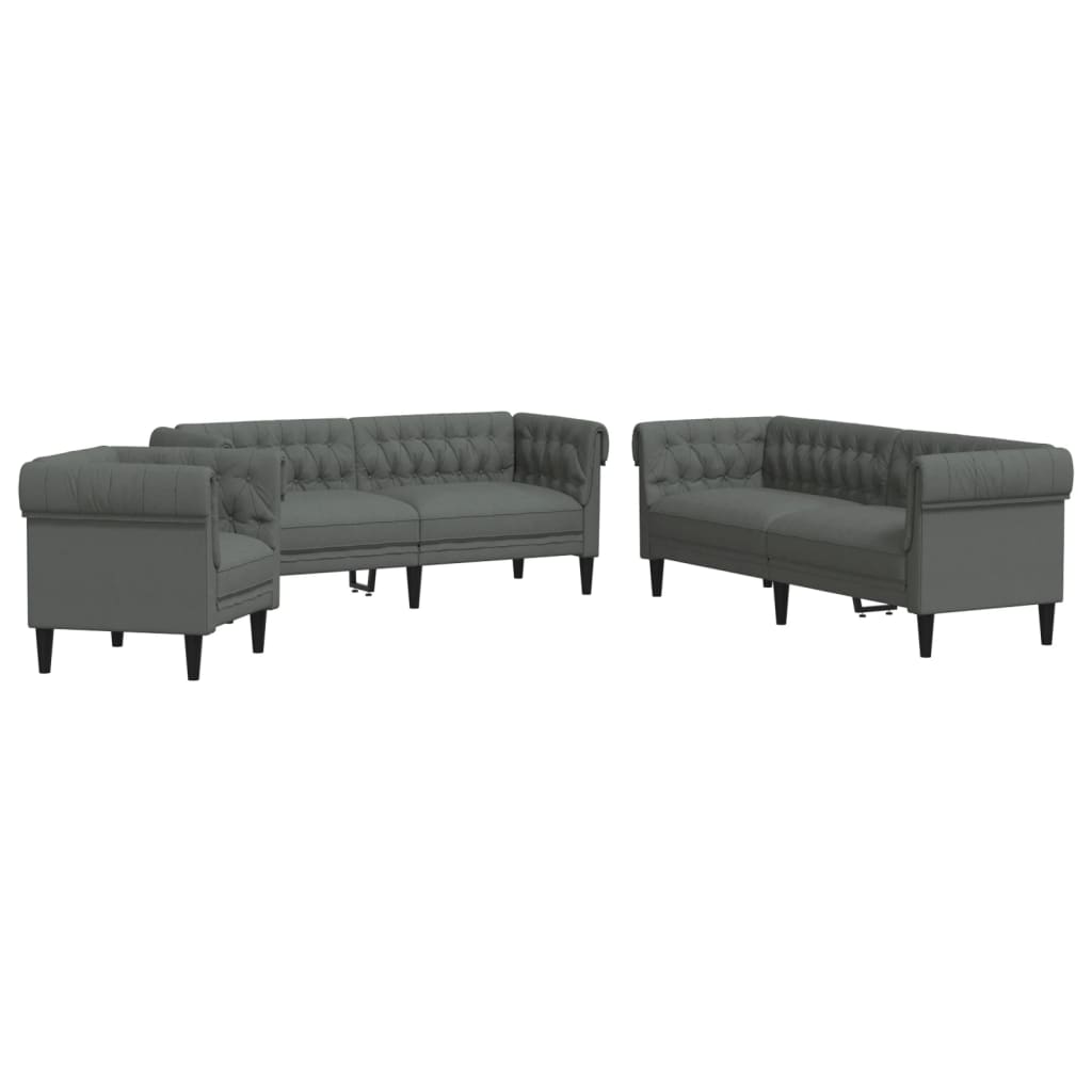vidaXL Set de canapele, 3 piese, gri închis, textil vidaXL Set de canapele, 3 piese, gri închis, textil