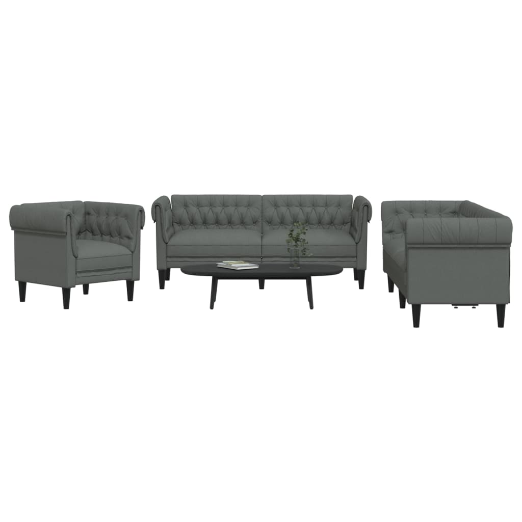 vidaXL Set de canapele, 3 piese, gri închis, textil vidaXL Set de canapele, 3 piese, gri închis, textil