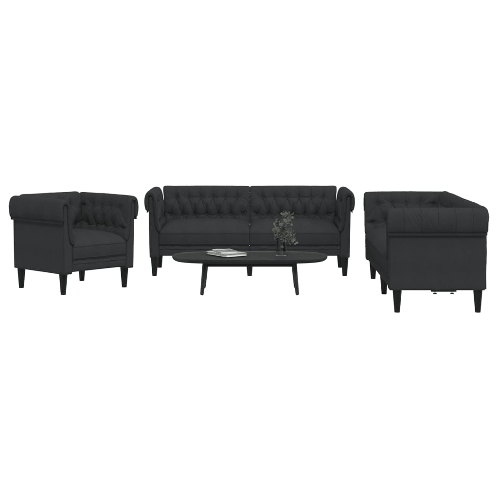 vidaXL Set de canapele, 3 piese, negru, textil vidaXL Set de canapele, 3 piese, negru, textil