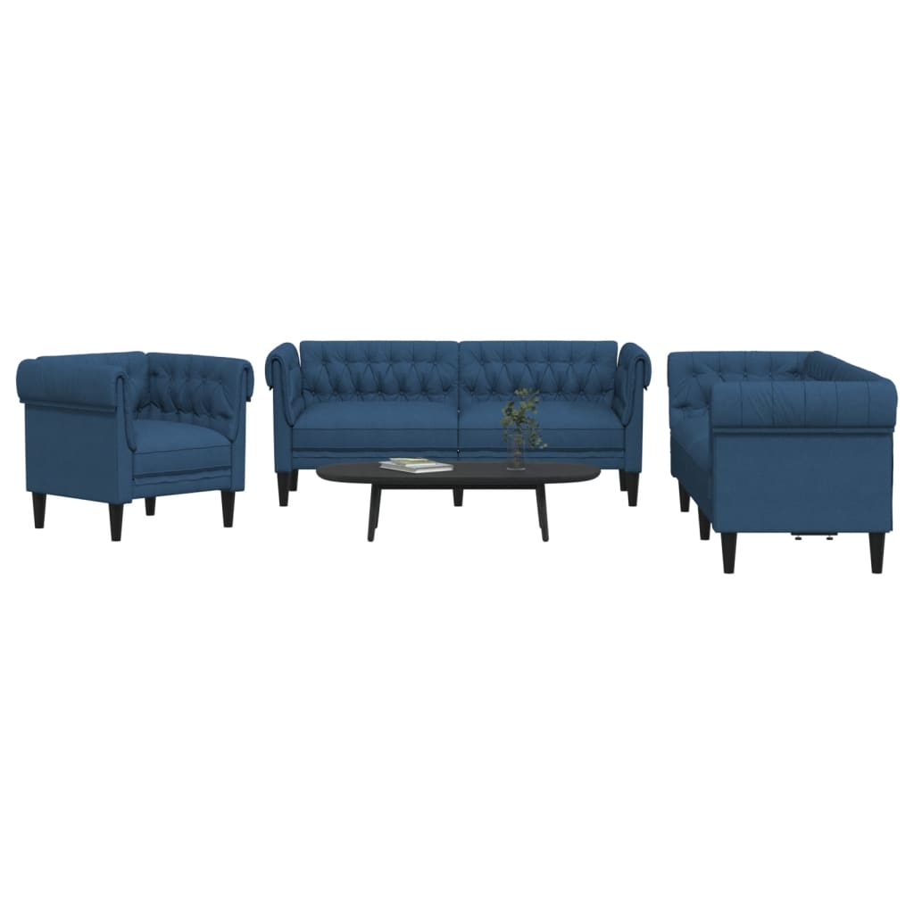 vidaXL Set canapele, 3 piese, albastru, material textil vidaXL Set canapele, 3 piese, albastru, material textil