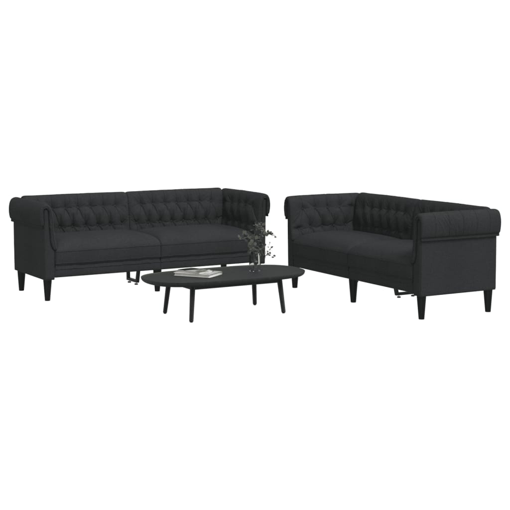 vidaXL Set de canapele, 2 piese, negru, material textil vidaXL Set de canapele, 2 piese, negru, material textil
