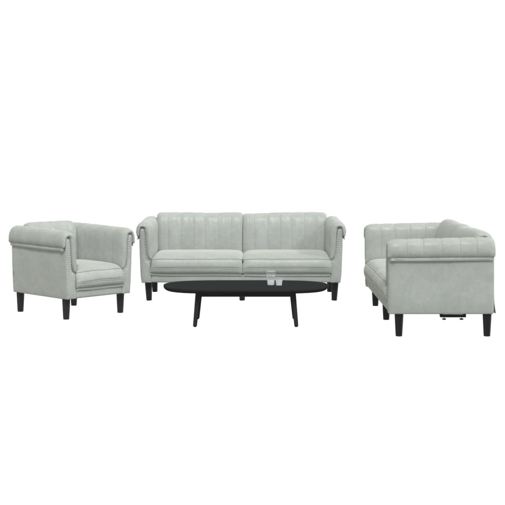 vidaXL Set de canapele, 3 piese, gri deschis, catifea vidaXL Set de canapele, 3 piese, gri deschis, catifea