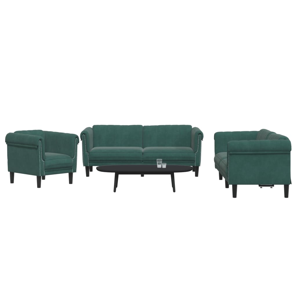 vidaXL Set de canapele, 3 piese, verde închis, catifea vidaXL Set de canapele, 3 piese, verde închis, catifea